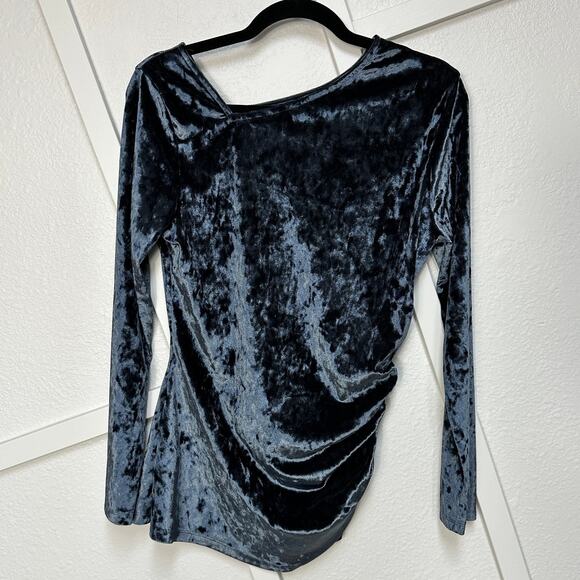 Betabrand Felicia Midnight Velvet Ruched Asymmetrical Long Sleeve Top Sz: M - Picture 2 of 6